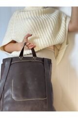 %100 Deri-elyapımı Kahverengi Deri Yumuşak Deri Sırt Çantası 23001//sırt Çantası