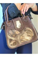 %100 Hakiki Deri El Yapımı Desenli Kadın Kahverengi Kol Çantası El Çantası Çapraz Çanta
