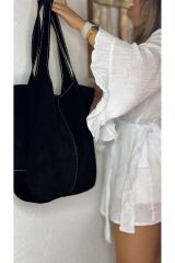 %100 Gerçek Deri El Yapımı Toto Kadın Siyah Büyük Kol Omuz Çantası Yumuşak Deri