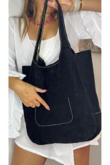 %100 Gerçek Deri El Yapımı Toto Kadın Siyah Büyük Kol Omuz Çantası Yumuşak Deri