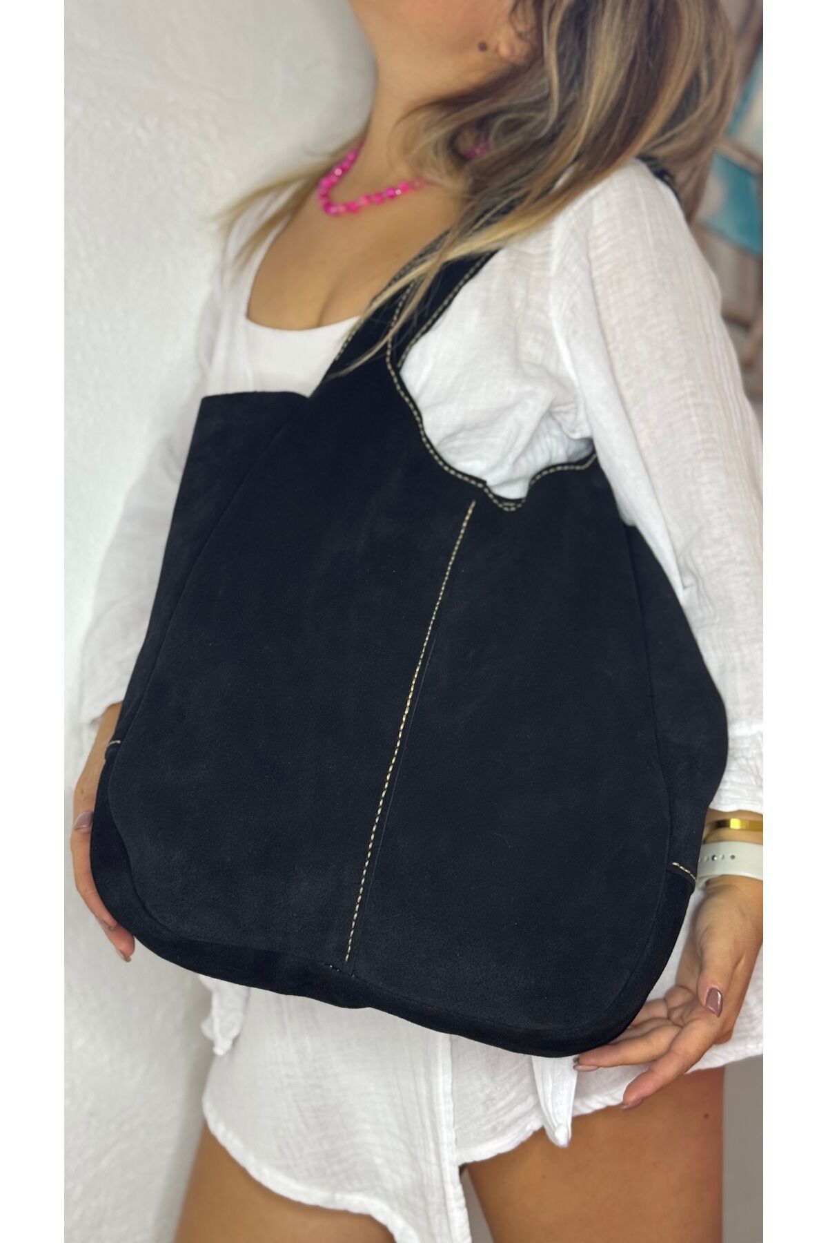 %100 Gerçek Deri El Yapımı Toto Kadın Siyah Büyük Kol Omuz Çantası Yumuşak Deri