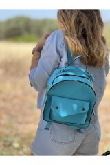 Hakiki Deri El Yapımı Sırt Çantası Deri Çanta Kadın Deri Sırt Çantası Mavi Kırmızı Sırt Çantası