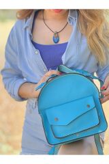 Hakiki Deri El Yapımı Sırt Çantası Deri Çanta Kadın Deri Sırt Çantası Mavi Kırmızı Sırt Çantası