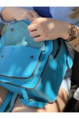 Hakiki Deri El Yapımı Sırt Çantası Deri Çanta Kadın Deri Sırt Çantası Mavi Kırmızı Sırt Çantası