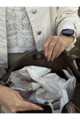 %100 Hakiki Deri Gerçek Deri El Yapımı Kadın Kol Çantası Kahverengi Omuz Çantası