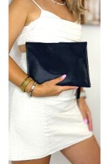 %100 Gerçek Deri El Yapımı Kadın Erkek Unisex Siyah El Çantası Deri Clutch Portföy