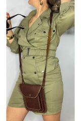 % 100 Gerçek Deri El Yapımı Kahverengi Çok Cepli Kadın Erkek Unisex Omuz Askılı Postacı Çanta