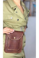 % 100 Gerçek Deri El Yapımı Kahverengi Çok Cepli Kadın Erkek Unisex Omuz Askılı Postacı Çanta