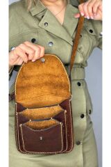 % 100 Gerçek Deri El Yapımı Kahverengi Çok Cepli Kadın Erkek Unisex Omuz Askılı Postacı Çanta