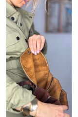 % 100 Gerçek Deri El Yapımı Kahverengi Çok Cepli Kadın Erkek Unisex Omuz Askılı Postacı Çanta