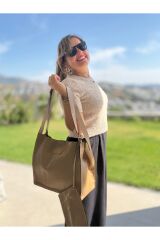 %100 gerçek deri el yapımı bej rengi kadın kol çantası omuz çantası