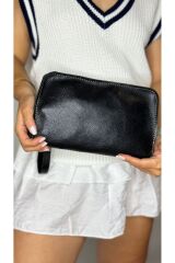 %100 Gerçek Deri El Yapımı Erkek Kadın El çantası kartlıklı, portföy ,clutch siyah taba