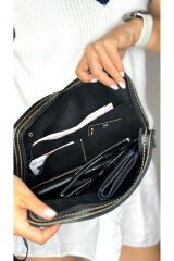 %100 Gerçek Deri El Yapımı Erkek Kadın El çantası kartlıklı, portföy ,clutch siyah taba