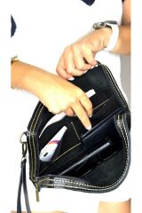 %100 Gerçek Deri El Yapımı Erkek Kadın El çantası kartlıklı, portföy ,clutch siyah taba