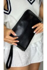 %100 Gerçek Deri El Yapımı Erkek Kadın El çantası kartlıklı, portföy ,clutch siyah taba