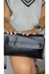 %100 Gerçek Deri El Yapımı Erkek Kadın Kapaklı El çantası kartlıklı, portföy ,clutch siyah taba