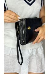 %100 Gerçek Deri El Yapımı Erkek Kadın Kapaklı El çantası kartlıklı, portföy ,clutch siyah taba