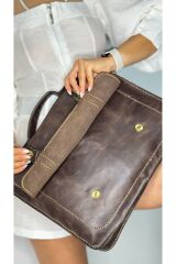 %100 Gerçek Deri El Yapımı Kadın Erkek Koyu Kahverengi Evrak Laptop Omuz Çantası