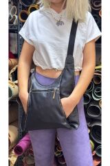 %100 gerçek dere tamamen el yapımı çift gözlü kadın erkek Unisex siyah postacı çanta