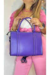 %100 gerçek deri el yapımı kadın mor Tote omuz askılı kol omuz el çantası