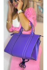 %100 gerçek deri el yapımı kadın mor Tote omuz askılı kol omuz el çantası