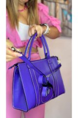 %100 gerçek deri el yapımı kadın mor Tote omuz askılı kol omuz el çantası