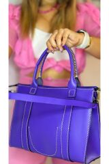 %100 gerçek deri el yapımı kadın mor Tote omuz askılı kol omuz el çantası