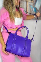 %100 gerçek deri el yapımı kadın mor Tote omuz askılı kol omuz el çantası