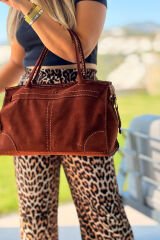 %100 Gerçek Süet Deri El Yapımı Kadın Kol Omuz Çantası