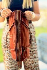 %100 Gerçek Süet Deri El Yapımı Kadın Kol Omuz Çantası