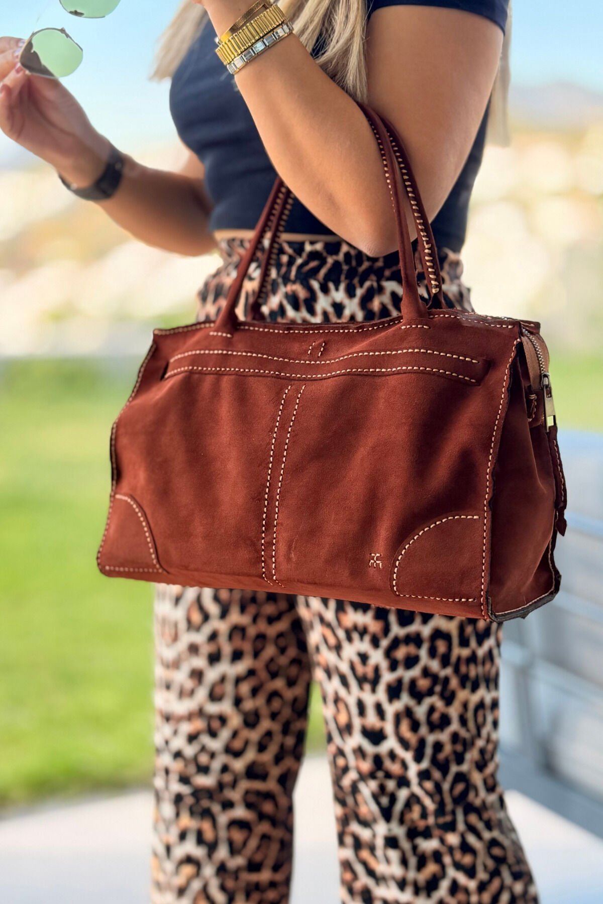 %100 Gerçek Süet Deri El Yapımı Kadın Kol Omuz Çantası