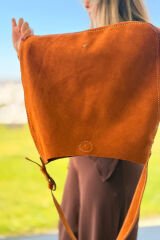 Gerçek Süet Deri Tamamen El Yapımı Kadın Heybe Tote Omuz Çantası