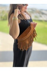 Gerçek Deri Tamamen El Yapımı Kadın Püsküllü Bel Çantası Freebag