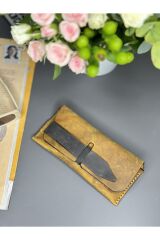 %100 Gerçek Deri El Yapımı Kadın Erkek Sarı Gri Gözlük Kılıfı Kemerli Gözlük Kabı