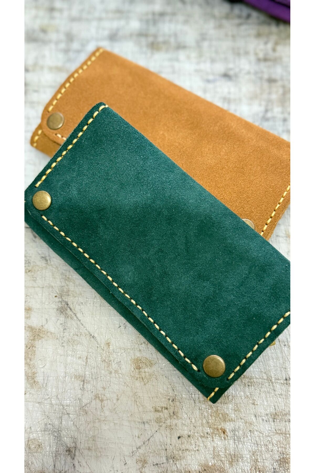 %100 gerçek  Süet deri tamamen el yapımı kadın erkek Unisex Tütünlük cüzdan