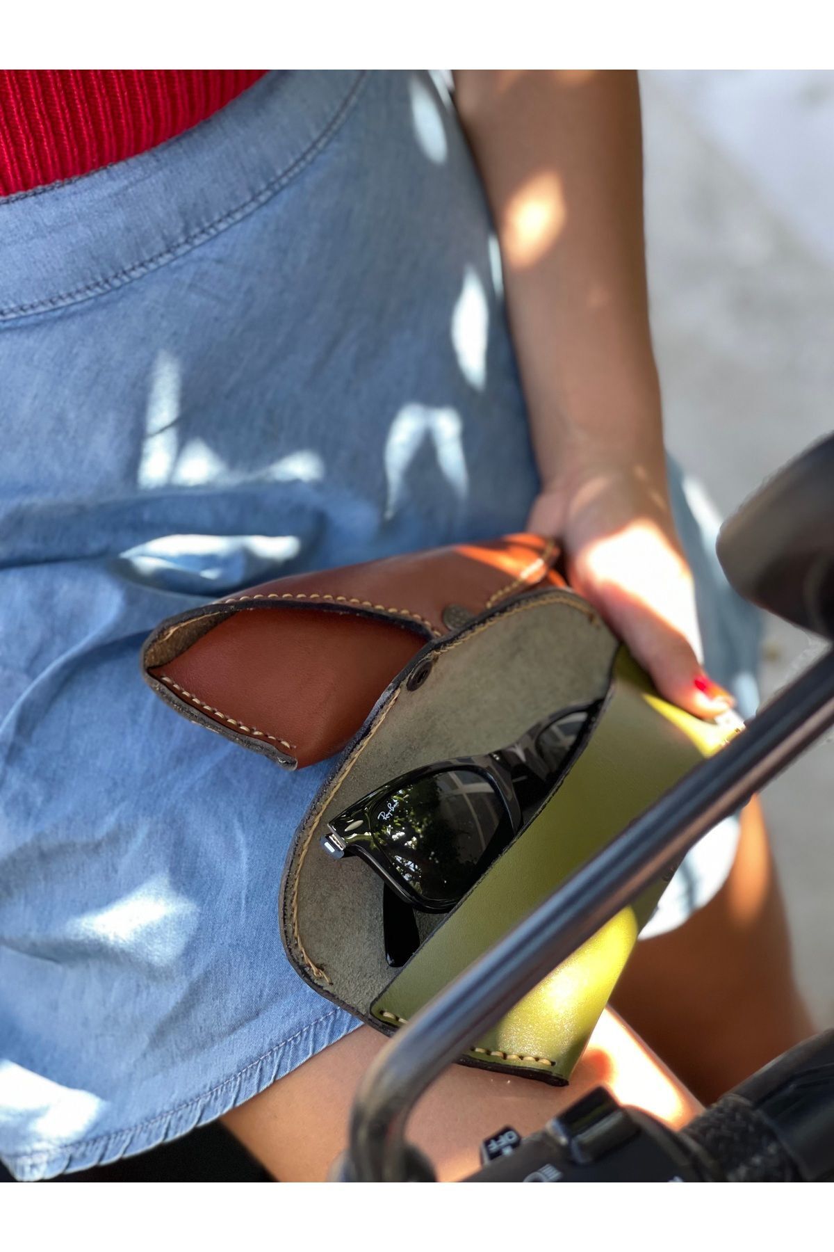 %100 Gerçek Deri El Yapımı Çıtçıt Kapamalı Kadın Erkek Unisex Taba Gözlük Kılıfı Gözlük Kabı