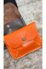 %100gerçek Süet Deri Elyapımı Kadın Erkek Unisex 2 Gözlü Taba Bozuk Para Cüzdan