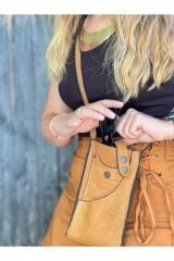 % 100 Gerçek Deri El Yapımı Kadın Erkek Unisex Taba Çapraz Telefon Çantası Telefon Kılıfı