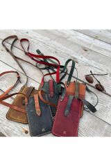 %100 Deri El Yapımı Kadın Erkek Unisex Kırmızı Gri Telefonluk Telefon Postacı Kol Çantası