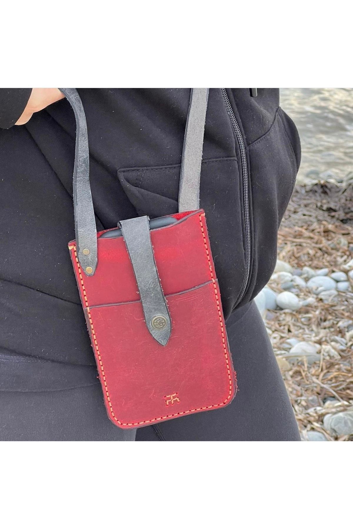 %100 Deri El Yapımı Kadın Erkek Unisex Kırmızı Gri Telefonluk Telefon Postacı Kol Çantası