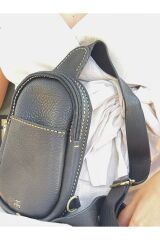 %100 Gerçek Deri El Yapımı Siyah Kadın Erkek Unisex Freebag Siyah Omuz Çantası Telefon Çantası