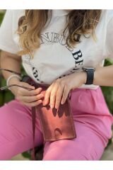 %100 Deri El Yapımı Kırmızı Telefon Çantası Telefonluk Gerçek Deri