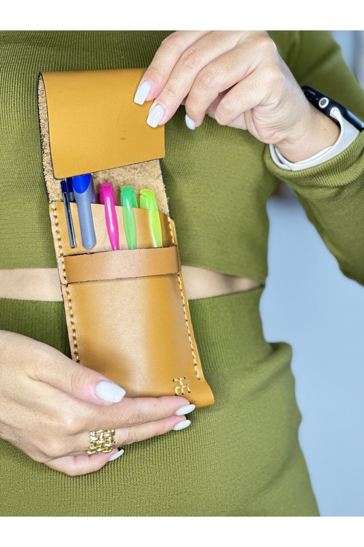 %100 Hakiki Deri Elyapımı Kalemlik Gerçek Deri Taba Kalemlik Unisex Kadın Erkek Kalemlik