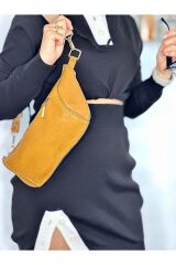 % 100 Hakiki Deri El Yapımı Kanvas Kemerli Kadın Erkek Unisex Taba Fermuarlı Bel Çantası Freebag