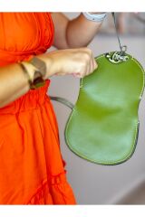 %100 Deri El Yapımı Kadın Yeşilomuz Askılı Oval Postacı Kol Çantası Deri Omuz Çantası