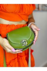 %100 Deri El Yapımı Kadın Yeşilomuz Askılı Oval Postacı Kol Çantası Deri Omuz Çantası