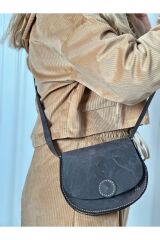 %100 Hakiki Deri El Yapımı Kadın Siyah Kilitli Postacı Çanta Omuz Askılı Çapraz Çanta