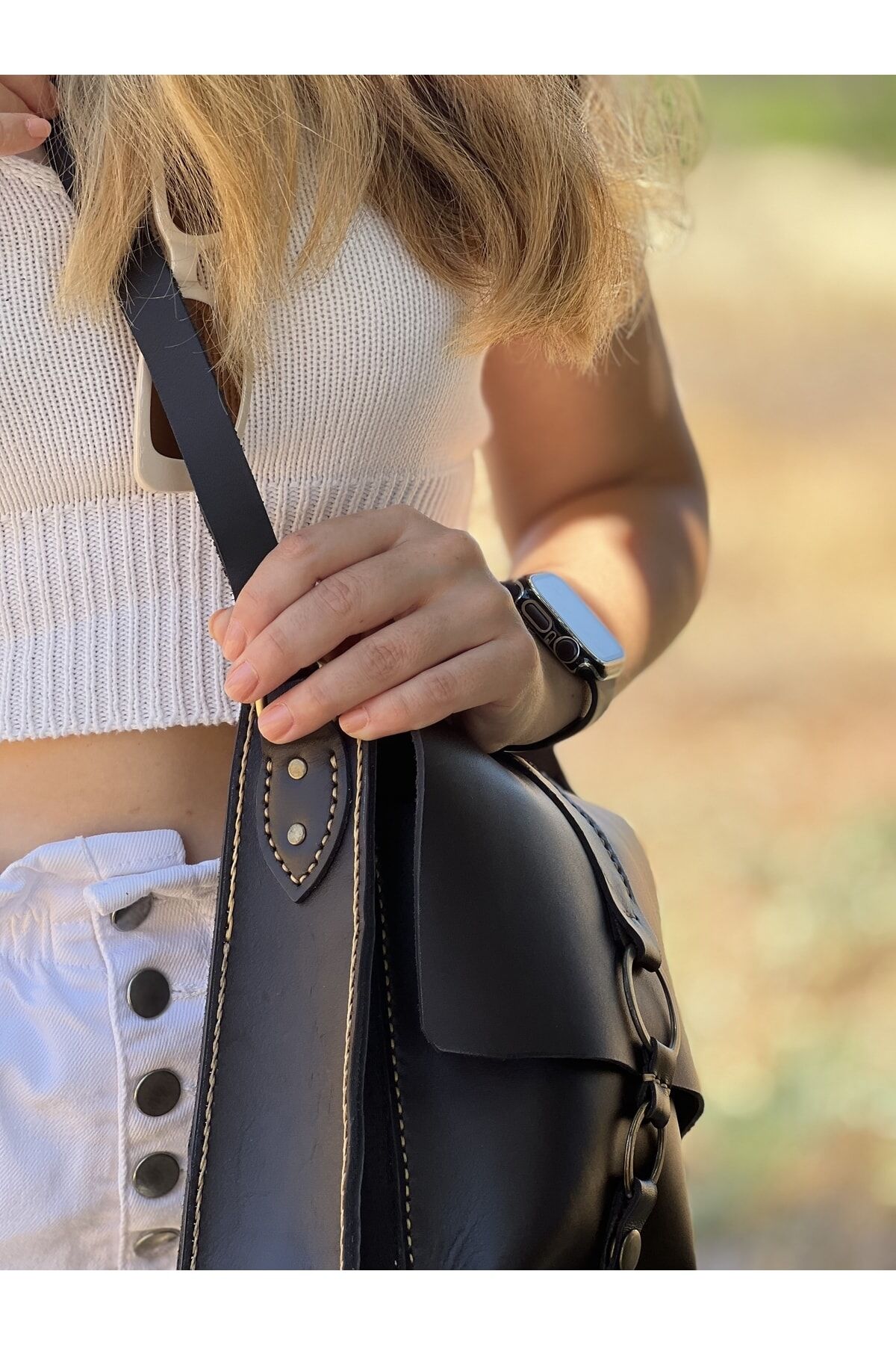 %100 Hakiki Deri El Yapımı Postacı Kol Çantası Omuz Askılı Çanta