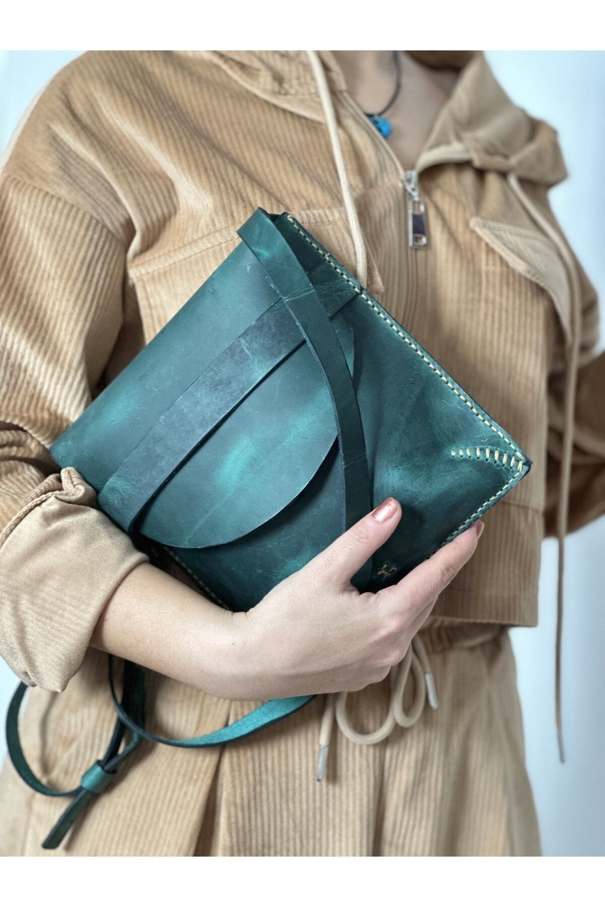 %100 Gercek Deri Zarf Postacı Çanta Omuz Askılı Çanta