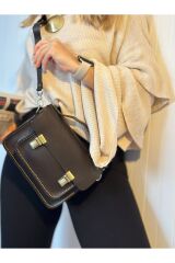 %100 Gerçek Deri Elyapımı Kadın Kahverengi Omuz Askılı Çift Kilitli El - Çapraz Postacı Çanta